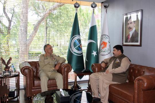 2-06-2023, Islamabad: Chairman Pakistan Red Crescent Society Sardar Shahid Laghari called on Chairman NDMA Lt. General Inam Haider Malik at NDMA HQs.